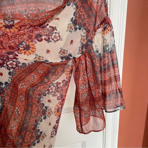 American Eagle Beach Cover Up Women Boho Floral Open Front Sheer Floral Kimono s - Picture 6 of 11